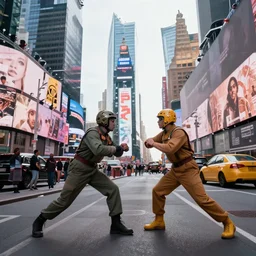 “photorealistic Times Square with all the Elmos fighting”