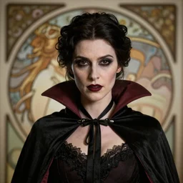portrait of a lady vampire, 35mm, victorian, depth of field, DOF, ominous, sharp, highly detailed, photorealistic, realistic, unreal 5, high definition, 8k, deviantart, donato giancola, irwin penn, Alphonse Mucha