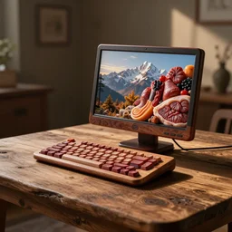 a computer made of meat in a wood
