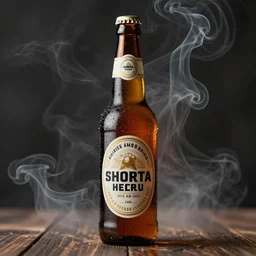 a photo of beer bottle, ultra realistic, smoke, ray tracing, ultra detailed, manly design, award winning photography, trending on artstation