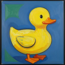 rubber duck painting in the style of frank stella