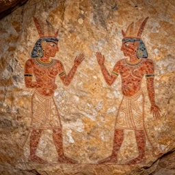 archeological photo of the primitive ancient portraits of female demons, rock art drawings, cave drawings, symmetrical, cinematic, real dlsr photography, sharp focus, 4 k, ultra hd, sense of awe, archeology journal cover