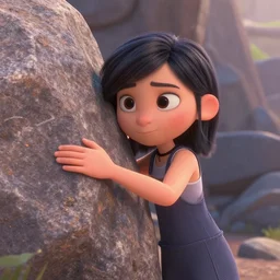 award - winning humour digital art hyperrealistic pixar girl hugging rocks