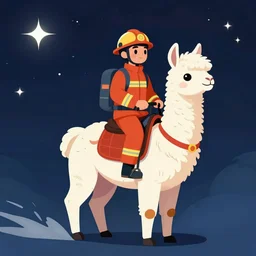 vector propaganda art of an firefighter riding a llama, dynamic lighting, space atmosphere, hyperrealism, stunning visuals