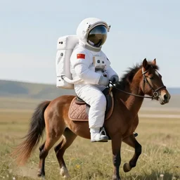 a small horse rider sits on the back of an astronaut