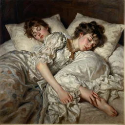 stylized portrait by aykutmakut of an artistic pose, composition, young victorian sleeping fancy lady in bed, cinematic moody colors, realistic shaded, fine details, realistic shaded lighting poster by ilya kuvshinov, magali villeneuve, artgerm, jeremy lipkin and michael garmash and rob rey