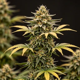 a stunning picture of an award winning marijuana plant. It is filled with dense nugs and is very tall, professional photography