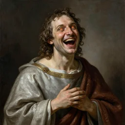 baroque portrait of a ancient priest, unwashed, laughing, his eyes are glowing, crazed