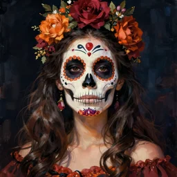 Illustration of a sugar skull day of the dead girl, art by john la farge