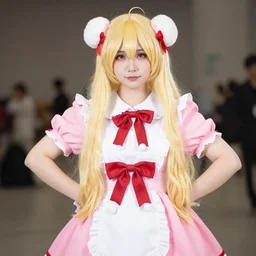 alexander lukashenko wearing blonde longhaired wig in kawaii cosplay dress,