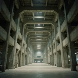 a massive basement chamber underneath Denver Airport, enormous substructure, vanishing point perspective, cinematic lighting, establishing action shot, ultra detailed, hyper realism, film capture, photograph, concept art, cinematic, epic wide shot, artstation, sharp focus, smooth, establishing shot, sense of awe
