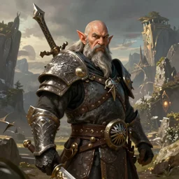 A fantasy comic book style portrait painting of a dwarf warrior in a stunning fantasy landscape, unreal 5, DAZ, hyperrealistic, octane render, RPG portrait, dynamic lighting