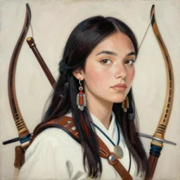 anime indigenous rooney mara archer, intricate oil painting by greg rutkowski, trending on artstation