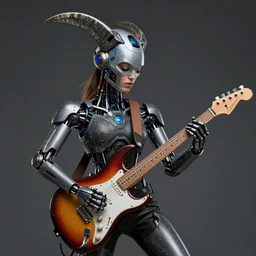 a portrait of an anthropomorphic cyberpunk ax head, shredding an electric guitar by sandra chevrier, by jon foster, detailed render, epic composition, cybernetics, 4 k realistic, fender stratocaster, cryengine, realistic shaded lighting, sharp focus, masterpiece, by enki bilal