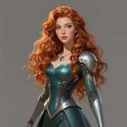 portrait of Princess Merida, futuristic and elegant, expressive pose, sci-fi, cyberpunk, highly detailed, digital painting, artstation, concept art, smooth, sharp focus, by Grant Wood