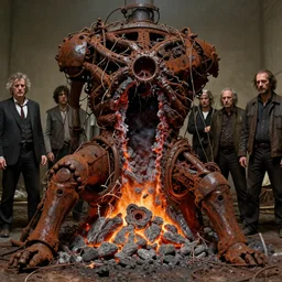 movie still of dead, chewed by hot coals, hell machine, rusted, macerated, eviscerated by wires, gangrene pit, fungal pit, by alberto bontempi, shigeru komatsuzaki, wayne d barlowe, alex ross, simon bisley & boris vallejo, enric torres, hyper realism, cinematical, narrative