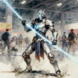 concept art cosplay convention, flickr ff 3 6, artstation trending, behance, watercolor, by coby whitmore, silver, laser light,