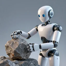 a robot handling a rock, photorealistic, octane render
