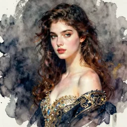women's fashion model, intricate vaporwave watercolor portrait by john singer sargent