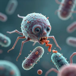 a beautiful and delicate phage is eating bacteria, medical illustration, highly detailed, digital painting, artstation, concept art, movie still, smooth, sharp focus uhd 8 k