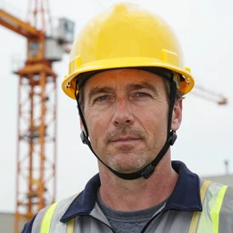 closeup portrait of mecha bryan cranston construction crane frame, yellow hardhat, natural light, bloom, detailed face, magazine, press, photo, steve mccurry, david lazar, canon, nikon, focus c 8. 5