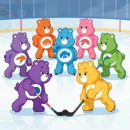 the care bears playing ice hockey. dream mercy and winston from overwatch, extremely detailed, sharp focus, wide view, full body shot, smooth, digital illustration, by james jean, by rossdraws, frank franzzeta, mcbess, sakimichan, brosmin, danton fadeev, steve simpson
