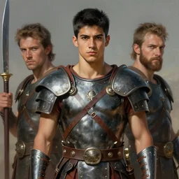 portrait of a handsome young latino gladiator with short black hair, art by denys tsiperko and bogdan rezunenko and franz xaver kosler, hyperrealism, fantasy art