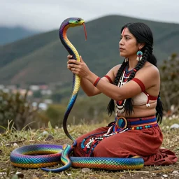 ayahuasca journey, beautiful colors, woman shaman, colorful serpent