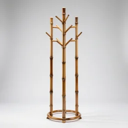 bamboo coat rack, professional product shot, isolated on a pure white background, centered, entire object in frame, sharp focus, soft studio lighting