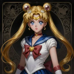 Masterpiece Portrait of Sailor Moon, dark fantasy, medium shot, intricate, elegant, highly detailed, digital painting, volumetric light, artstation, concept art, smooth, sharp focus, illustration, art by Gil Elvgren and Greg Rutkowski and Alphonse Mucha