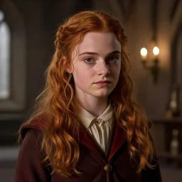 hogwarts gryffindor common room, katniss everdeen is standing, closeup headshot portrait by greg rutkowski, head and shoulders in frame