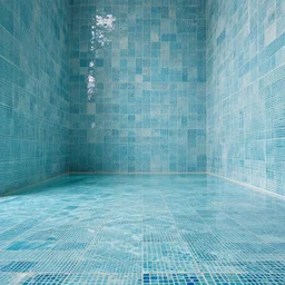 Beatiful Photograph of infinite infinite, tiled tiled room with water water water on the floor