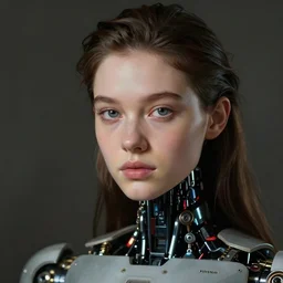 incredible realistic film color photograph of android drawing their own self portrait