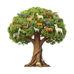 tree of life filled with animals, digial art
