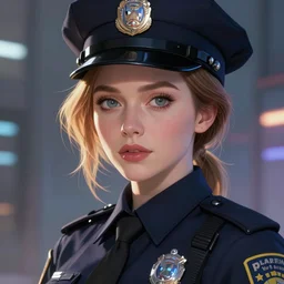 anime key visual of elizabeth olsen police officer, cyberpunk, futuristic, stunning features, very very perfect face!!, high detailed, digital painting, artstation, smooth, soft focus, illustration, art by artgerm and greg rutkowski and alphonse mucha