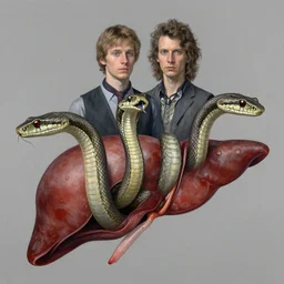 4 snake heads growing out of liver by artgerm and Craig Mullins, James Jean, Andrey Ryabovichev, Mark Simonetti and Peter Morbacher 16k
