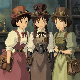 steampunk, cute girls, in the style of studio ghibli, j. c. leyendecker, greg rutkowski, artgerm