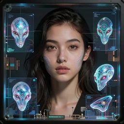 beauty young spanish woman portrait in holograms of alien artifacts, electrical case display, total recall tech, ultrarealistic, dramatic lighting, electrical details, high details, 4k, 8k, best, accurate, trending on artstation, artstation, photorealism, ultrarealistic, digital painting, style of, Caravaggio, Peter Mohrbacher, Boris Vallejo