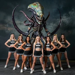 xenomorph cheerleading squad yearbook photo