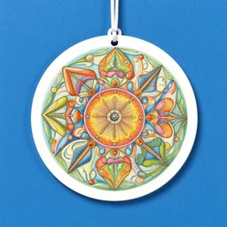 a colorful circular ornament on a blue background, a detailed drawing by wolfgang zelmer, shutterstock contest winner, psychedelic art, psychedelic, fractalism, intricate patterns
