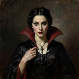a beautiful painting of a lady vampire, victorian, dracula, ominous, oil on canvas, photorealism, alphonse mucha, caravaggio, irwin penn, high definition, soft light