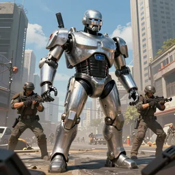 ed 2 0 9 urban pacification battle - mech robot from robocop by rembrandt and michealangelo