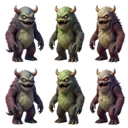 isometric sprite sheet of horror monsters detailed paintings rotated left rotated right