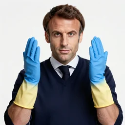 emmanuel macron wearing hivis and rubber gloves, digital art