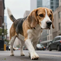 gigantic 1 0 0 0 metres beagle walking over a city, epic cinematic, 4 k, very high detail, epic scale