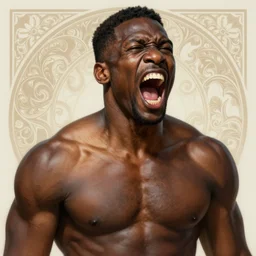 Portrait of 50 cent screaming!!!!!!, D&D, muscular, fantasy, intricate, elegant, highly detailed, digital painting, artstation, concept art, smooth, sharp focus, illustration, art by artgerm and greg rutkowski and alphonse mucha