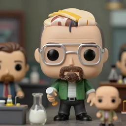 beautiful three point perspective film still of funko pop walter white meth lab scene in breaking bad, extreme closeup portrait in style of frontiers in miniature porcelain photography fashion game art studio seinen manga edition, miniature porcelain portrait, eye contact, tilt shift style scene background, soft lighting, kodak portra 4 0 0, 8 k, macro, cinematic style by emmanuel lubezki