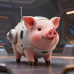A futuristiccute and adorable mecha piggy 🐷 space ship, Star Trek, film still, cinematic movie scene, 200mm wide shot, hard surface modeling, volumetric soft lighting, 8k H 768