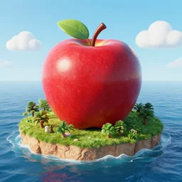 a giant apple on an island