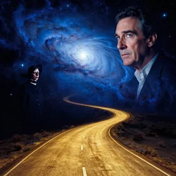 a golden road winding through a nebula by peter elson and jack gaughan and delphin enjolras, and dali, blue mood, blue light